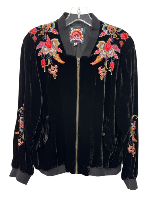 Johnny Was Size M Black, Pink, Multi Rayon & Silk Velvet Collarless Jacket Black, Pink, Multi / M