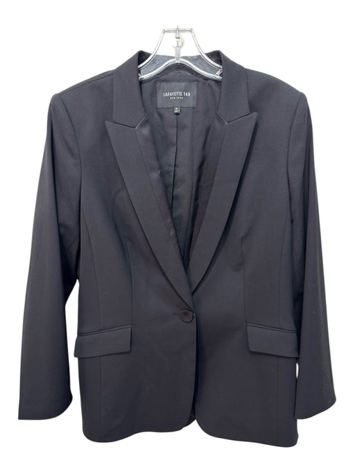 Lafayette 148 Size 10 Black Wool Blend Satin Trim Single Breasted Blazer Jacket Black / 10