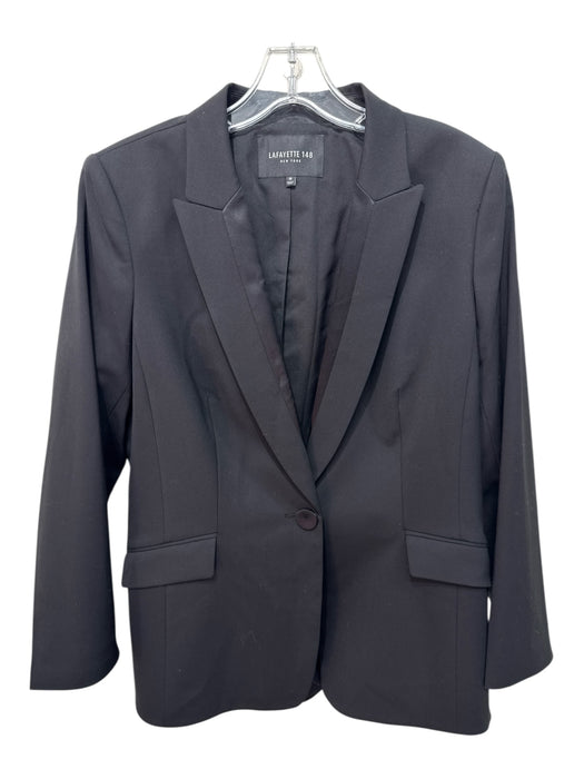 Lafayette 148 Size 10 Black Wool Blend Satin Trim Single Breasted Blazer Jacket Black / 10