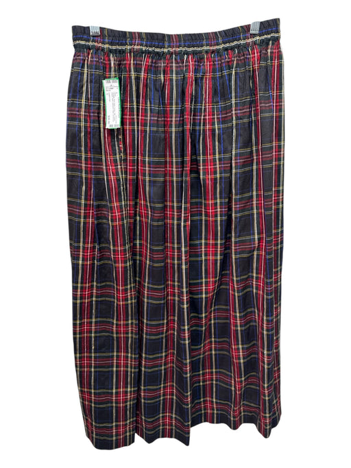 eagle's eye Size L Red, Blue, Green Silk Elastic Waist Plaid Gathered Maxi Skirt Red, Blue, Green / L