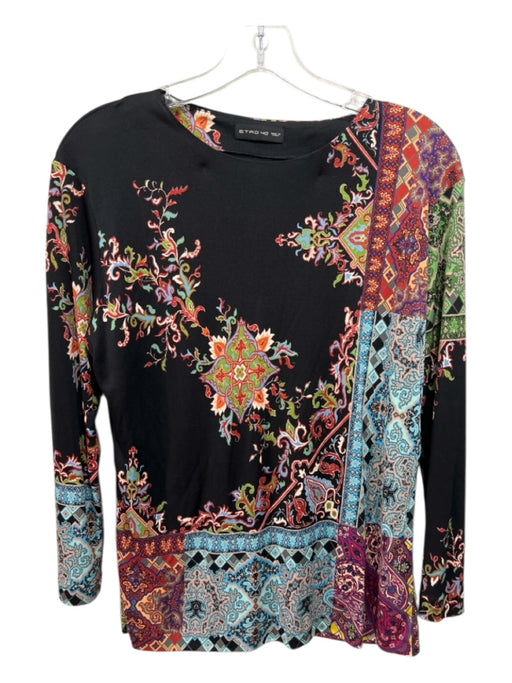 Etro Size 40 Black, Blue, Multi Mixed Print Round Neck Long Sleeve Top Black, Blue, Multi / 40