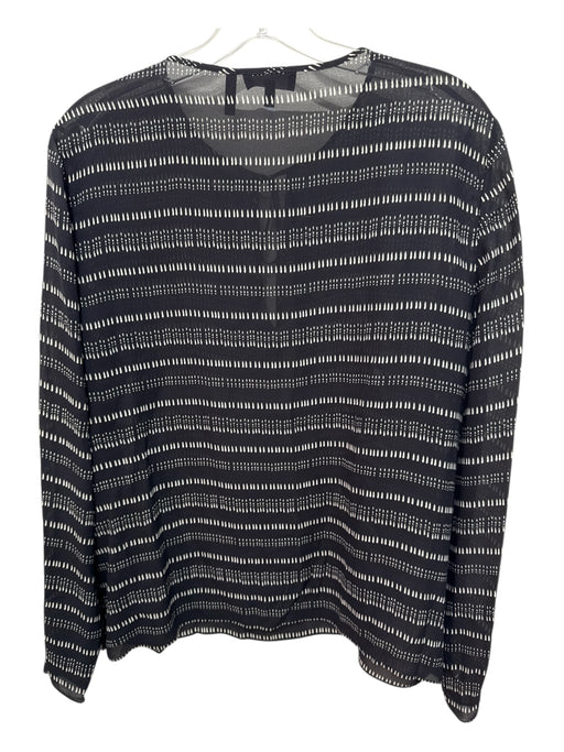 Theory Size L Black & Cream Silk Semi Sheer dashed stripe keyhole front Top Black & Cream / L