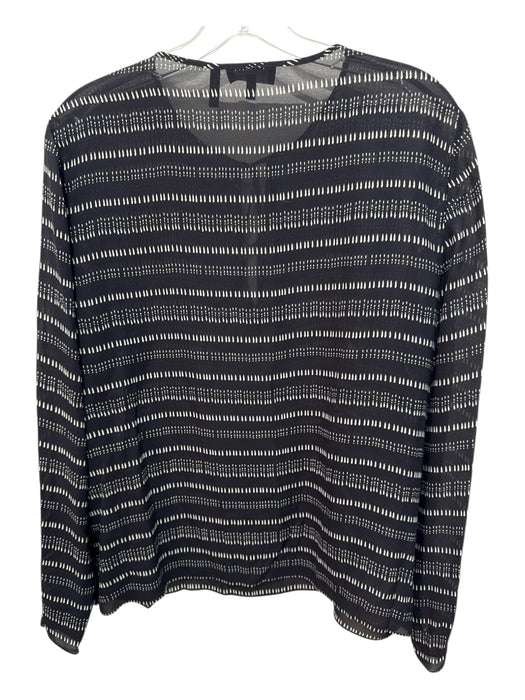 Theory Size L Black & Cream Silk Semi Sheer dashed stripe keyhole front Top Black & Cream / L