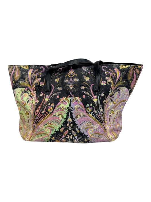 Etro Black & Multi Leather & Canvas Botanical Zip closure Top Handle Bag Black & Multi / Medium