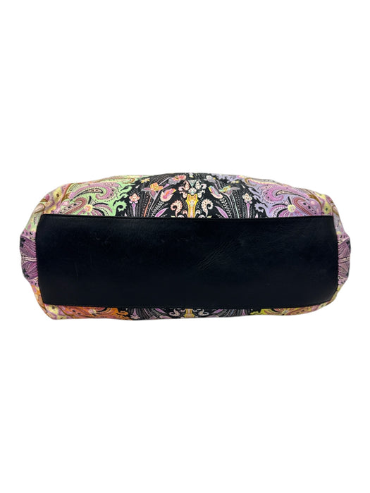 Etro Black & Multi Leather & Canvas Botanical Zip closure Top Handle Bag Black & Multi / Medium