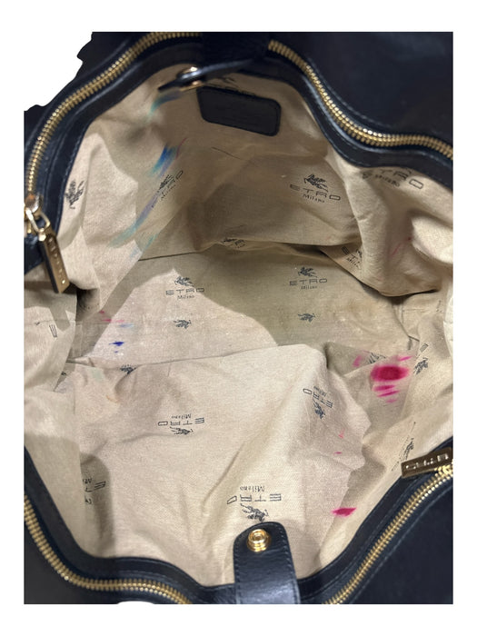 Etro Black & Multi Leather & Canvas Botanical Zip closure Top Handle Bag Black & Multi / Medium