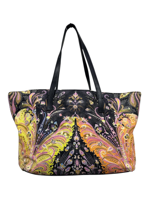 Etro Black & Multi Leather & Canvas Botanical Zip closure Top Handle Bag Black & Multi / Medium