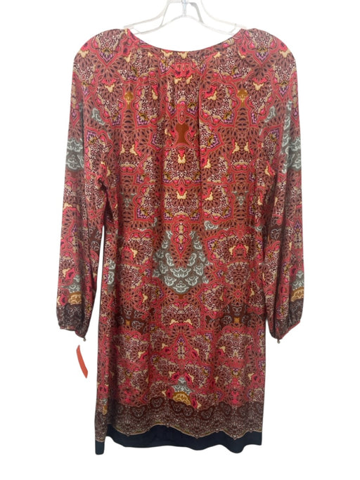 Robert Graham Size 8 Orange, Brown & Multi Silk Long Sleeve 1/4 Button Dress Orange, Brown & Multi / 8