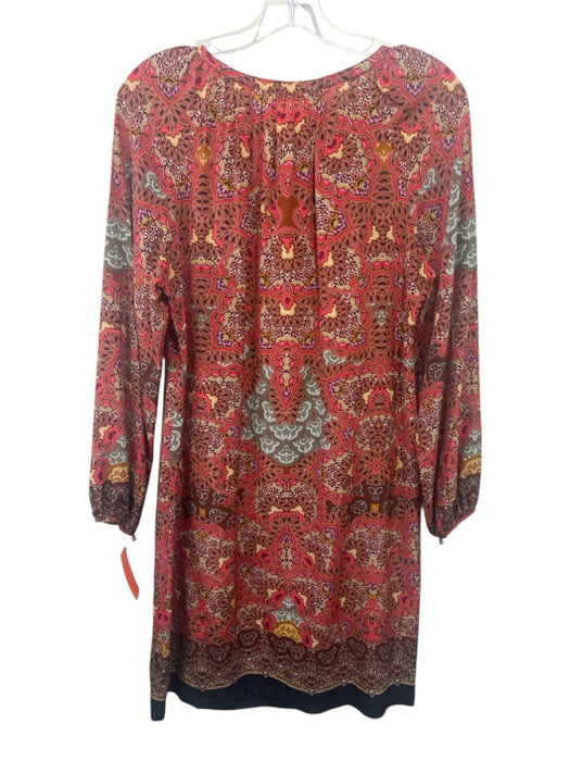 Robert Graham Size 8 Orange, Brown & Multi Silk Long Sleeve 1/4 Button Dress Orange, Brown & Multi / 8