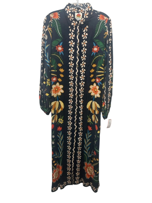 Farm Rio Size M Black, Cream & Multi Viscose Long Sleeve Floral & Abstract Dress Black, Cream & Multi / M