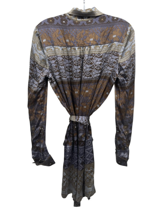 Hale Bob Size M Steel Gray &  Brown Silk Long Sleeve Abstract Floral Dress Steel Gray &  Brown / M