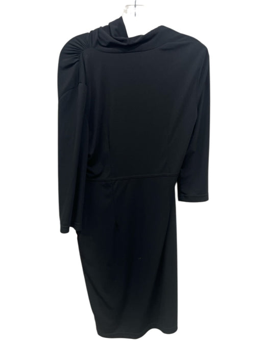 St. John Size 6 Black Triacetate 3/4 Sleeve Asymmetric Neckline Dress Black / 6
