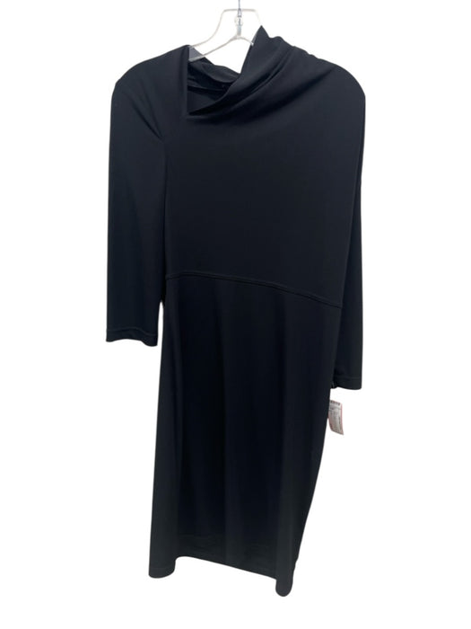 St. John Size 6 Black Triacetate 3/4 Sleeve Asymmetric Neckline Dress Black / 6