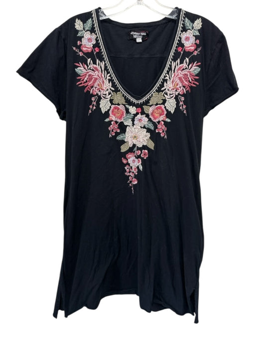 Johnny Was Workshop Size M Black, Pink & Multi Cotton Short Sleeve V Neck Dress Black, Pink & Multi / M