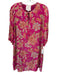 Johnny Was Size S Fuchsia, Orange & Multi Silk 3/4 Sleeve Keyhole Tie Neck Dress Fuchsia, Orange & Multi / S