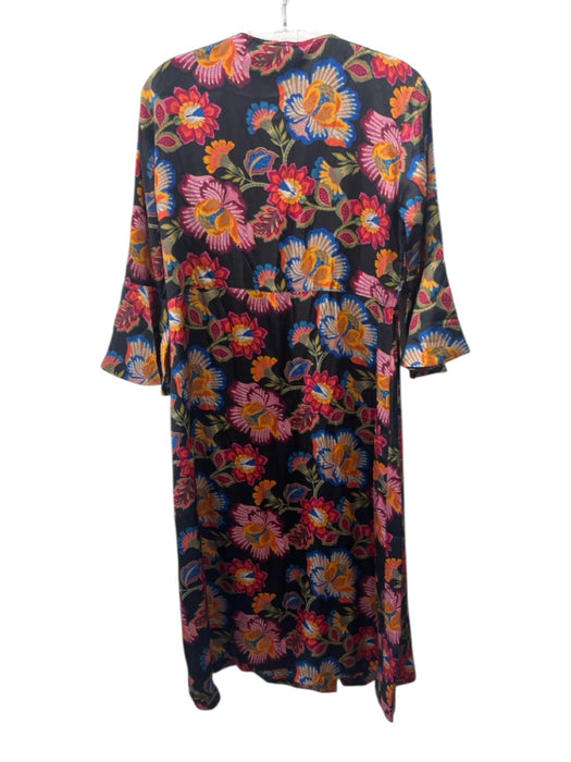Johnny Was Size S Black, Red & Blue Silk Long Flare Sleeve Floral Maxi Dress Black, Red & Blue / S