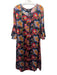 Johnny Was Size S Black, Red & Blue Silk Long Flare Sleeve Floral Maxi Dress Black, Red & Blue / S