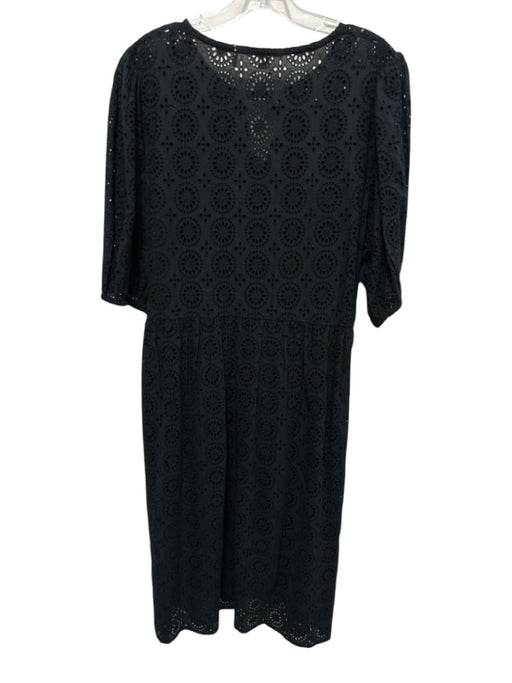 Barbour Size 10 Black Cotton 1/2 Balloon Sleeve Eyelet V Neck Maxi Dress Black / 10