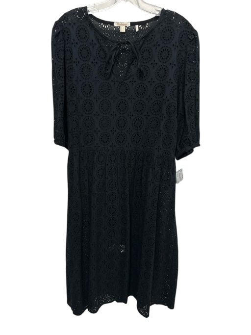 Barbour Size 10 Black Cotton 1/2 Balloon Sleeve Eyelet V Neck Maxi Dress Black / 10
