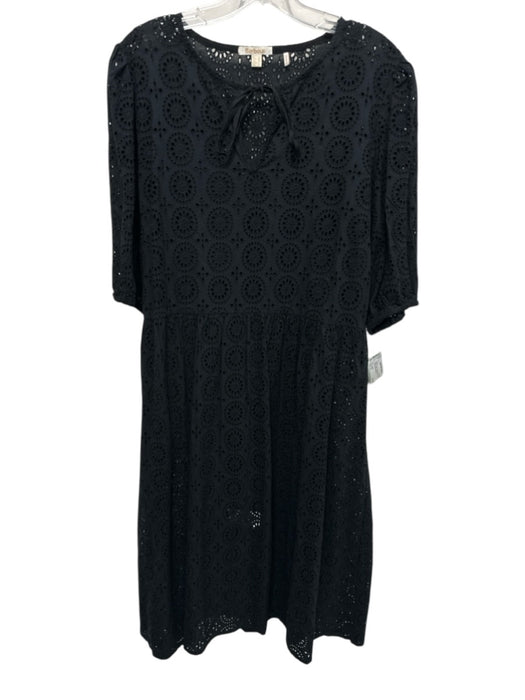 Barbour Size 10 Black Cotton 1/2 Balloon Sleeve Eyelet V Neck Maxi Dress Black / 10