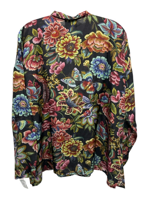 Johnny Was Size S Black, Red & Blue Silk Long Sleeve Floral & Butterfly Top Black, Red & Blue / S