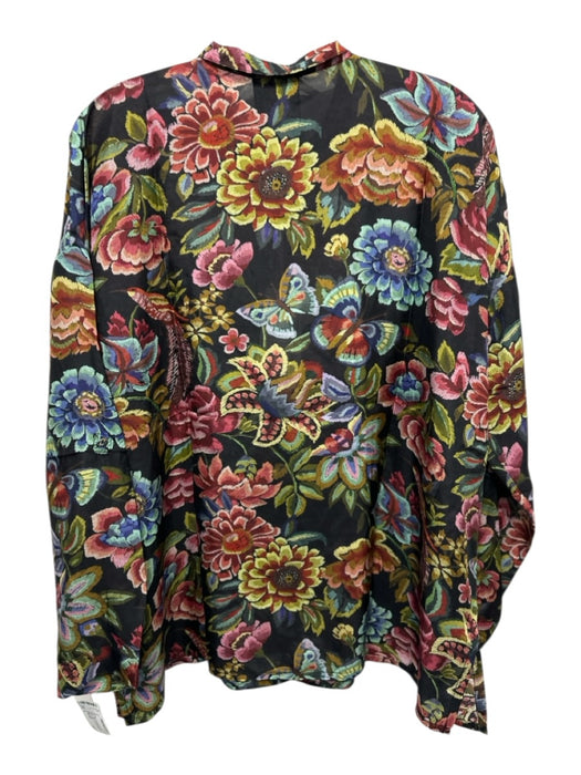 Johnny Was Size S Black, Red & Blue Silk Long Sleeve Floral & Butterfly Top Black, Red & Blue / S