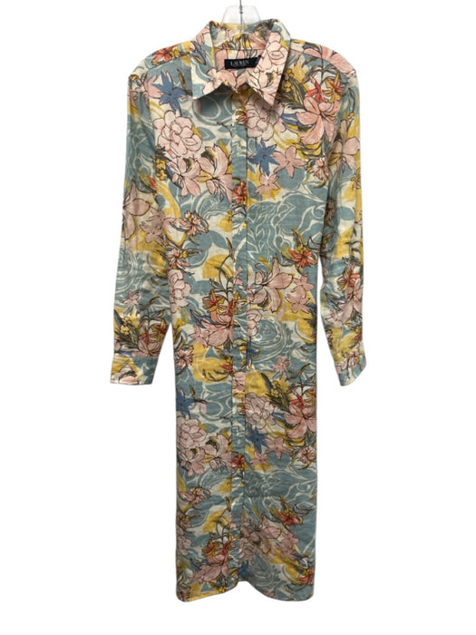 Lauren Ralph Lauren Size 8 Blue, Yellow, Pink Linen Long Sleeve Floral Dress Blue, Yellow, Pink / 8