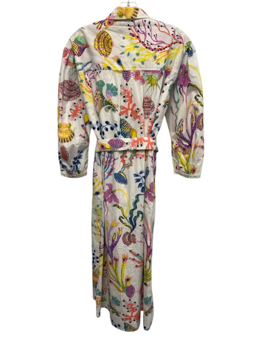 Banjanan Size Est M White & Multi Cotton Blend Long Sleeve Coral Reef Dress White & Multi / Est M