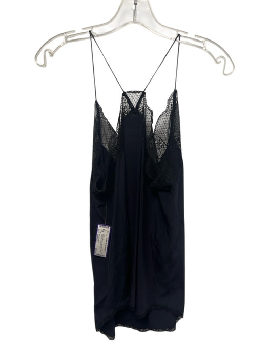Zadig & Voltaire Size Medium Black & Midnight Silk Spaghetti Strap Lace Trim Top Black & Midnight / Medium