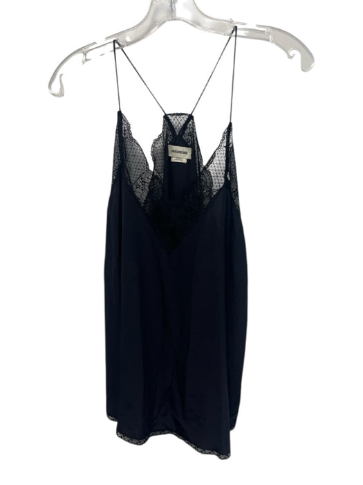 Zadig & Voltaire Size Medium Black & Midnight Silk Spaghetti Strap Lace Trim Top Black & Midnight / Medium