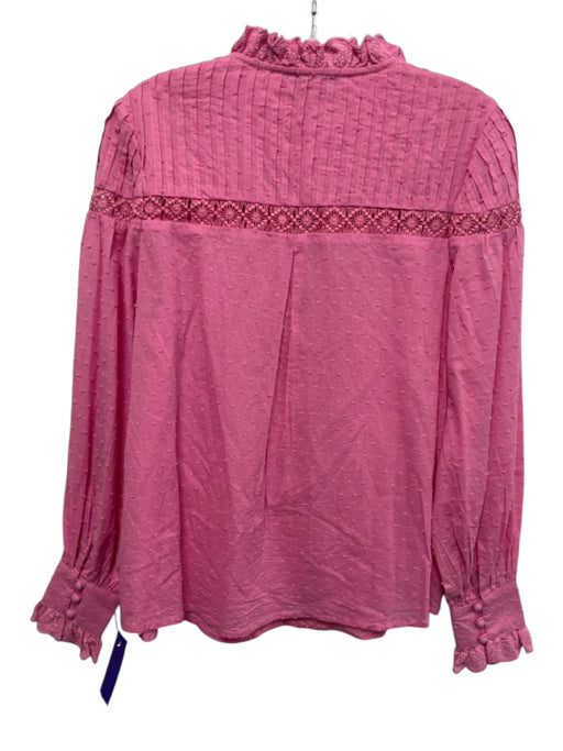 Hale Bob Size Large Pink Cotton Long Sleeve Swiss Dot eyelet Tie Neck Top Pink / Large