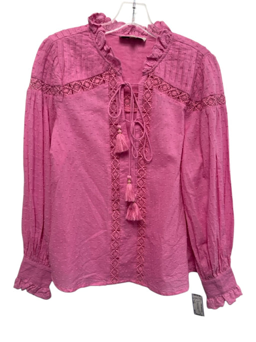 Hale Bob Size Large Pink Cotton Long Sleeve Swiss Dot eyelet Tie Neck Top Pink / Large