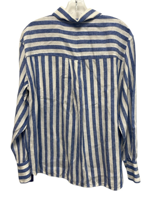 Boden Size 8 Blue & White Linen Long Sleeve Striped Button Front Collar Top Blue & White / 8