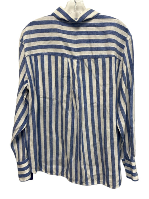 Boden Size 8 Blue & White Linen Long Sleeve Striped Button Front Collar Top Blue & White / 8