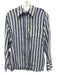 Boden Size 8 Blue & White Linen Long Sleeve Striped Button Front Collar Top Blue & White / 8