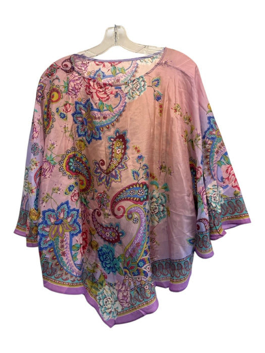 Johnny Was Size S/M Pink, Purple, Green Silk Half Sleeve Floral Poncho Top Pink, Purple, Green / S/M
