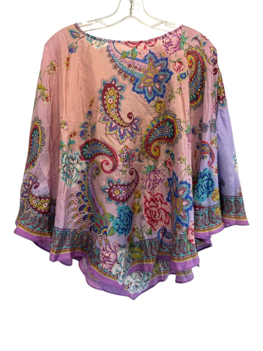 Johnny Was Size S/M Pink, Purple, Green Silk Half Sleeve Floral Poncho Top Pink, Purple, Green / S/M