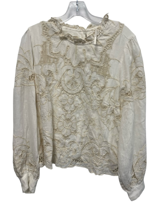 By Anthropologie Size Large Cream White Cotton Long Sleeve Floral Eyelet Top Cream White / Large