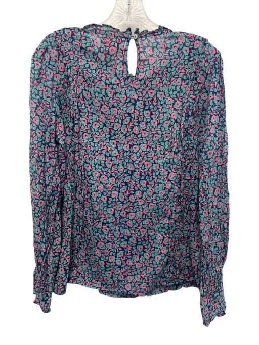 Banjanan Size Medium Pink, Green, Navy Cotton Long Sleeve Floral Ruffle Top Pink, Green, Navy / Medium