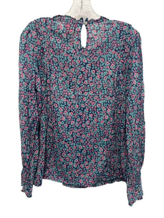 Banjanan Size Medium Pink, Green, Navy Cotton Long Sleeve Floral Ruffle Top Pink, Green, Navy / Medium