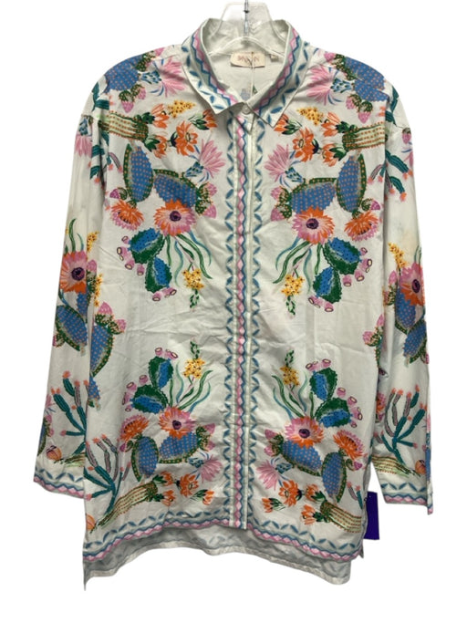 Banjanan Size Large Blue, Orange, White Cotton Long Sleeve Cactus Top Blue, Orange, White / Large