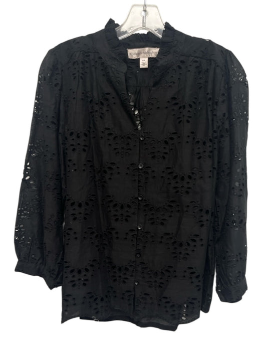 Catherine Malandrino Size Medium Black Cotton Long Sleeve Eyelet Cami Inc. Top Black / Medium
