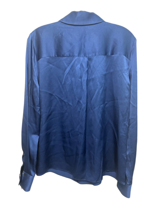 Elie Tahari Size Medium Blue Silk Long Sleeve Button Front Satin Collar Top Blue / Medium