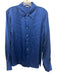 Elie Tahari Size Medium Blue Silk Long Sleeve Button Front Satin Collar Top Blue / Medium