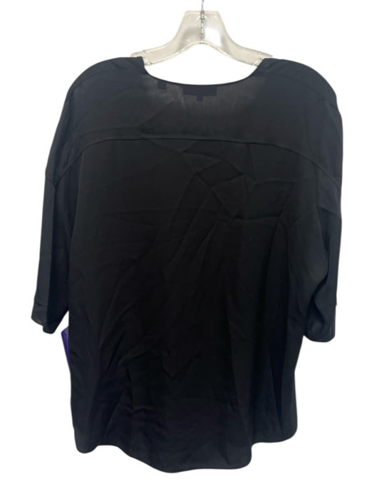 Vince Size Medium Black Silk Blend Short Sleeve Satin V Neck Top Black / Medium