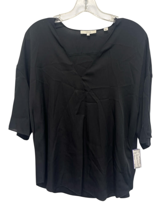 Vince Size Medium Black Silk Blend Short Sleeve Satin V Neck Top Black / Medium