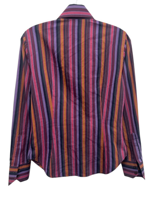 Etro Size 40 Purple, Pink, Brown Cotton Blend Long Sleeve Striped Collar Top Purple, Pink, Brown / 40