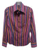 Etro Size 40 Purple, Pink, Brown Cotton Blend Long Sleeve Striped Collar Top Purple, Pink, Brown / 40