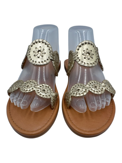Jack Rogers Shoe Size 8.5 Gold & Brown Leather Upper open toe Whipstitch Sandals Gold & Brown / 8.5
