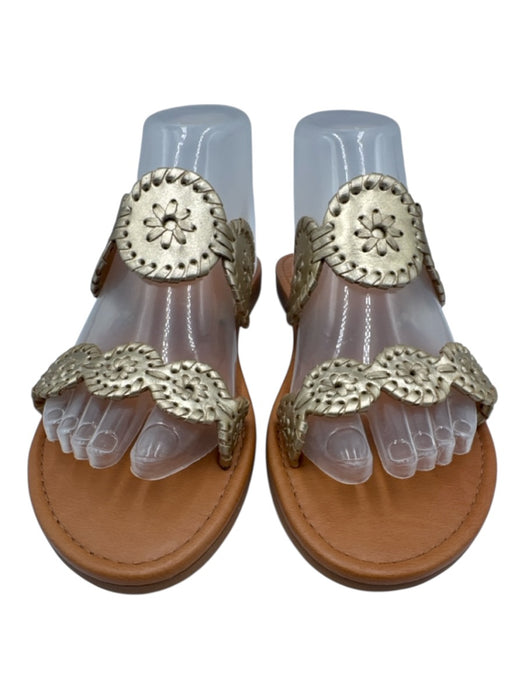 Jack Rogers Shoe Size 8.5 Gold & Brown Leather Upper open toe Whipstitch Sandals Gold & Brown / 8.5